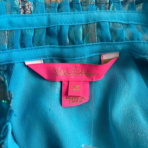 Lilly Pulitzer Blue Iridescent Galiana Ocean Breeze Top Size XS - Picture 7 of 7